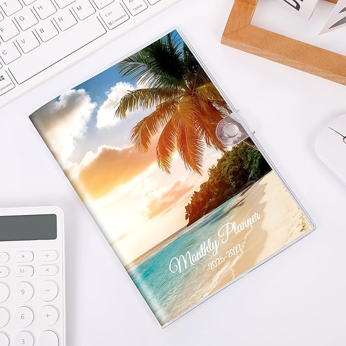 Monthly Planner 2025-2027, Monthly Calendar (July 2025 Until December 2027), 5.9'' x 8.4'', A5 Planner with PVC Cover, Perfect for Office, School Organizing Planning - Beach