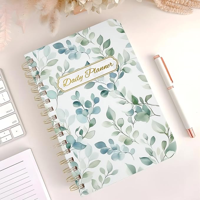 Undated Daily Planner - Spiral Notebook 80 Days One Day Per Page, Hourly Schedule, To-Do List, Notes, Everyday Planning Task, A5 Hardcover Journal Organizer Book Women Cute Aesthetic, Spring