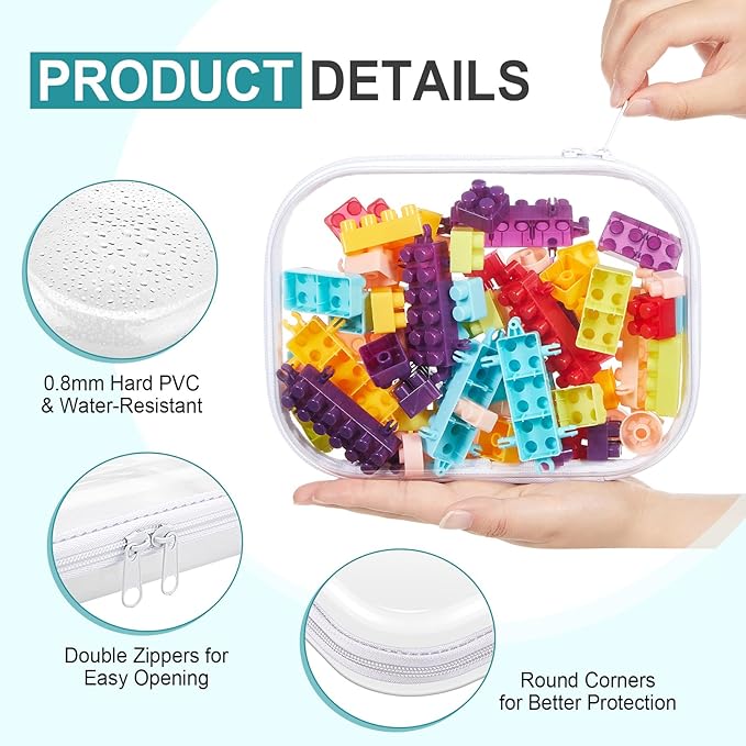 15 Pcs Clear Hard Shell Zipper Case Plastic Bins Transparent Double Zippers Hard Pouch Clear Plastic Storage Box Containers for Building Blocks Cosmetics, Puzzles(7.9 x 5.9 Inches)