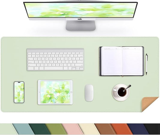 AFIING Cork Desk Mat 35.4" x 17", Dual-Sided Natural Cork & PU Leather Desk Pad, Non-Slip Waterproof Large Mouse Pad for Office, Home & Gaming (Light Green)