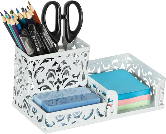 EasyPAG Desk Organizer with 3 Compartment for Pencil Sticky Note Holder and Office Accessories,White