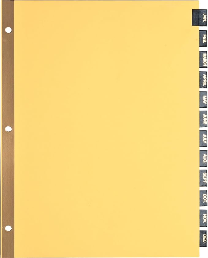 Business Source Monthly Black Leather Tab Index Dividers