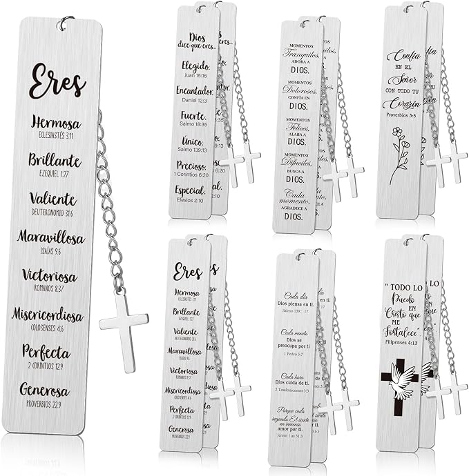 Mooliwe 12 Pcs Regalos Cristianos Spanish Christian Bookmarks Christmas Spanish Christian Gifts Bulk for Women Bible Verse Metal Religious Scripture Cross Inspirational Bookmarks with Church