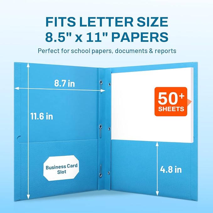 SUNEE 2 Pocket Folders with Prongs (100 Pack, Blue), Paper Folders with 2 Pockets Fit Letter Size Paper, File Folder for School Office Home Business