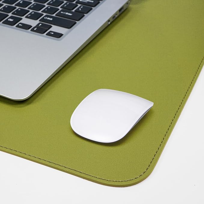 AFIING Leather Desk Pad Protector, Large Desk Mat with Natural Cork & PU Leather, Mouse Pad, Non-Slip, Waterproof Desk Writing Pad for Office and Home (Olive Green)