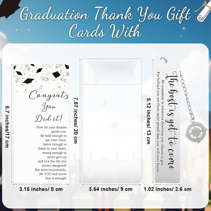 Affrolling 12 Sets Class of 2026 Graduation Gifts Bulk – Graduation Pens, Compass Bookmarks, Cards & Clear Gift Bags, Inspirational Party Favors for Students & Teachers(Black,White,Gold)