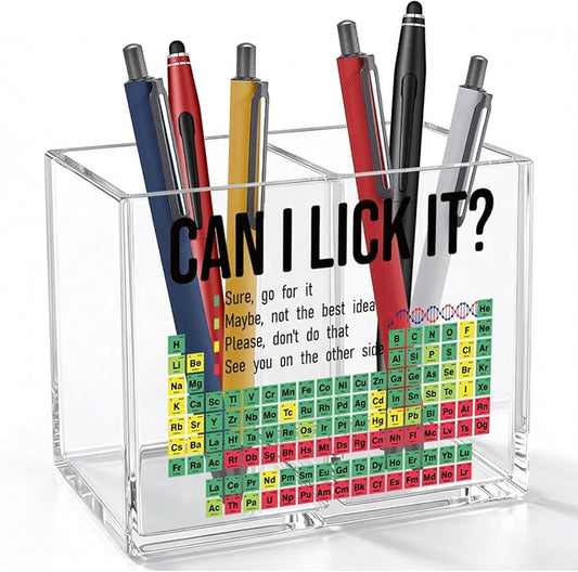 Funny Chemistry Acrylic Cosmetic Pencil Pen Holder Funny Table of Elements Pen Holder Cup Teacher Gifts for Men Women Chemistry Teacher Decor for Office Desk Accessories