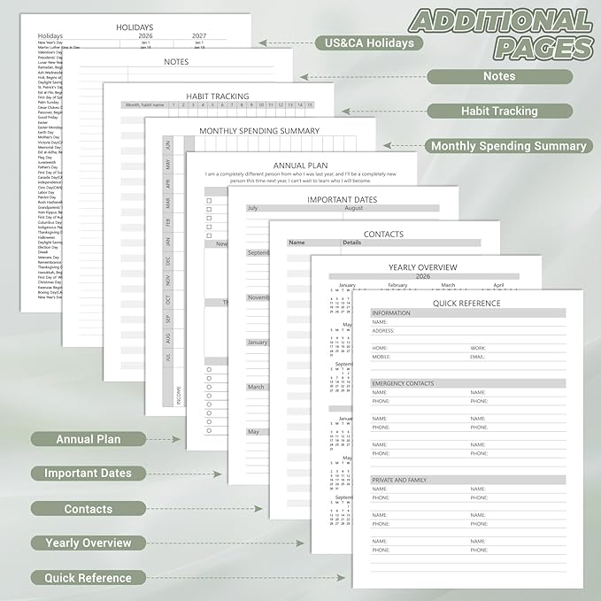Academic Planner 2026-2027 (8.5" x 11") - Weekly & Monthly Planner (Jul. 2026 - Jun. 2027), Column View Calendar Organizers, Hardcover Agenda Book with Tabs for Office & School, Green