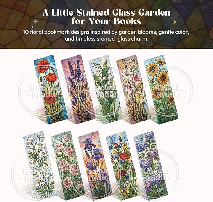 Kaciola 10PCS Stained Glass Bookmarks, Floral Transparent Book Marks for Reading, Book Lovers Bookish Items Gift, Cool Bookmarks Accessories for Women Men Book Lovers Booktok (Floral)