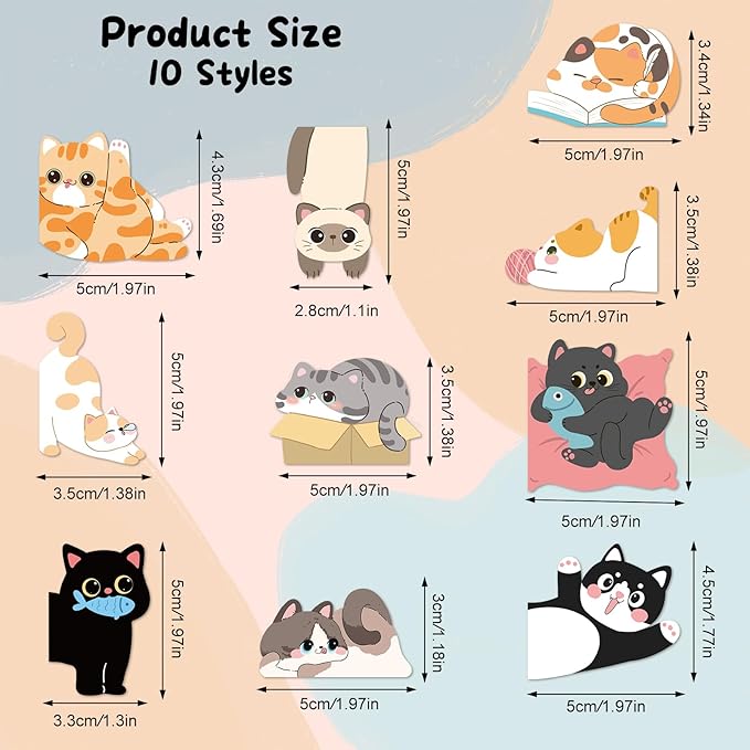 10Pcs Magnetic Bookmarks, Cute Cat Bookmarks Funny Book Marker Clips Graduation Birthday Gifts for Women Reading Book Lover Gifts