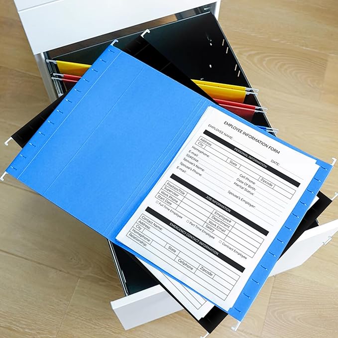 pmybupo 6 Pack Black Hanging File Folders,Letter Size Hanging Colored File Folders-,11 Point Paper Stock,1/5-Cut Adjustable Tabs,Bulk for Filing Cabinet