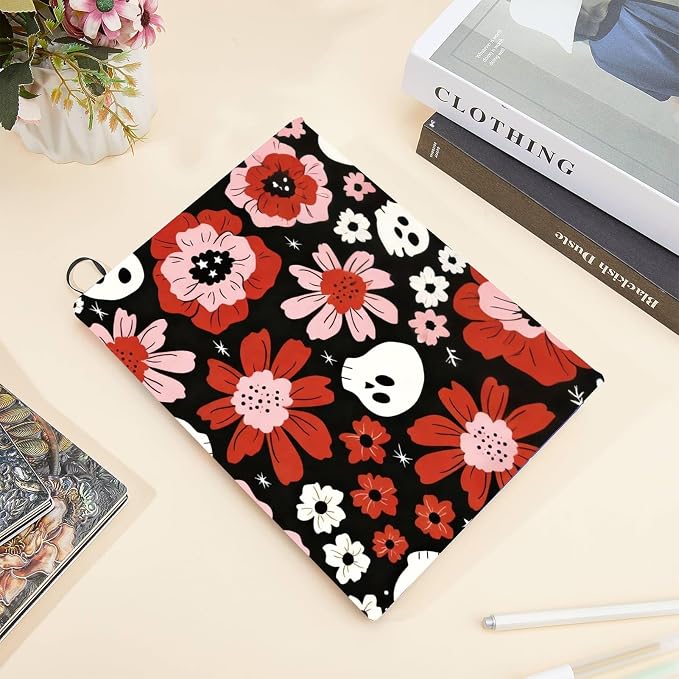 CRASPIRE Floral Stretchable Book Cover Protector Gothic Washable Reusable Jumbo Fabric Elastic Sleeve Stretchy Wrap Up to 9x11In for Hardcover Paperbacks Book Lover Notebook Textbook Reader Halloween