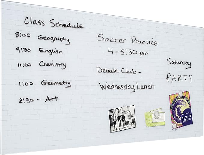 ECR4Kids MessageStor Dry-Erase Glass Board and Magnets, Office Essentials, White Brick
