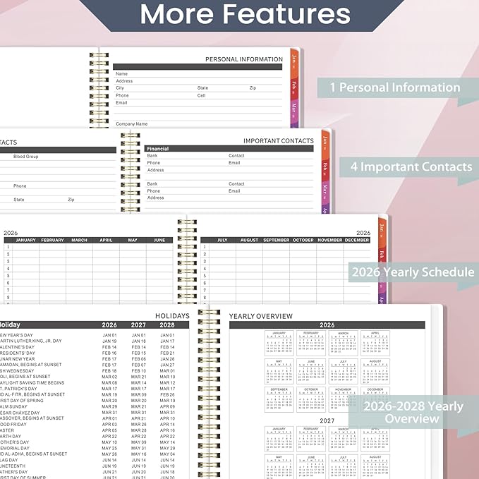 2026 Monthly Planner - Large Monthly Planner 2026, JAN. 2026 - DEC. 2026, 9" x 11", Tabs & Note Pages, Spiral Binding, Thick Paper, Back Pocket