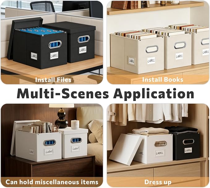 FHSQX File Box with Lid-File Organizer Box Set of 2 Portable Hanging File Box-Decorative Filing Storage Boxes for Office & Home File Cabinet (White, 14 x 9.3 x 10.9 in (3Pack))