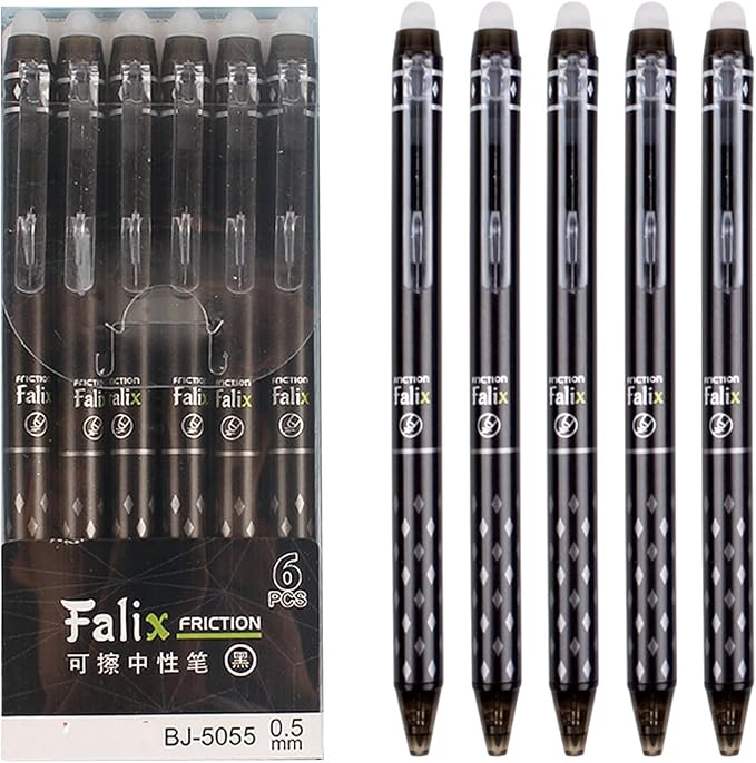 MOZXIRZ 6 Pcs Erasable Gel Ink Retractable Pens - 0.5mm Fine Point, Black Ink, Smooth Writing for Office, School, Women, Men, Girls, Boys