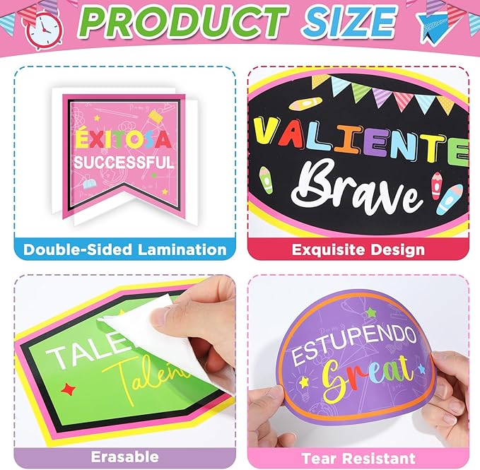 Affirmation Station Spanish Bulletin Board Decorations Set Welcome Back to School Spanish Motivational Paper Cutouts Colorful Inspirational Bulletin Board Decor for Classroom Teacher Chalkboard Wall