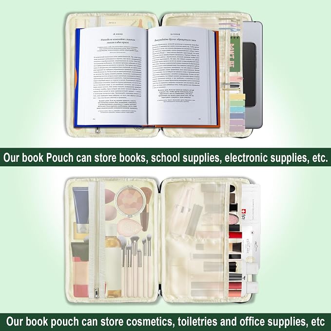 Book Sleeve Book Pouch, Cute Cat Floral Print Book Protector Case with Zipper, PU Leather Waterproof Book Cover Bag, Portable Book Pouch for Book Lovers Gifts Paperbacks Hardcover