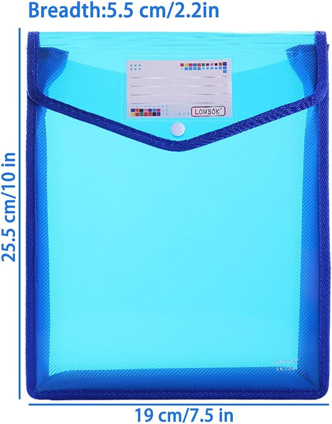 5 PCS Plastic File Folders, A4 Document Folder Pockets Envelopes, Waterproof Wallet Folder with Snap Closure for Home School Office