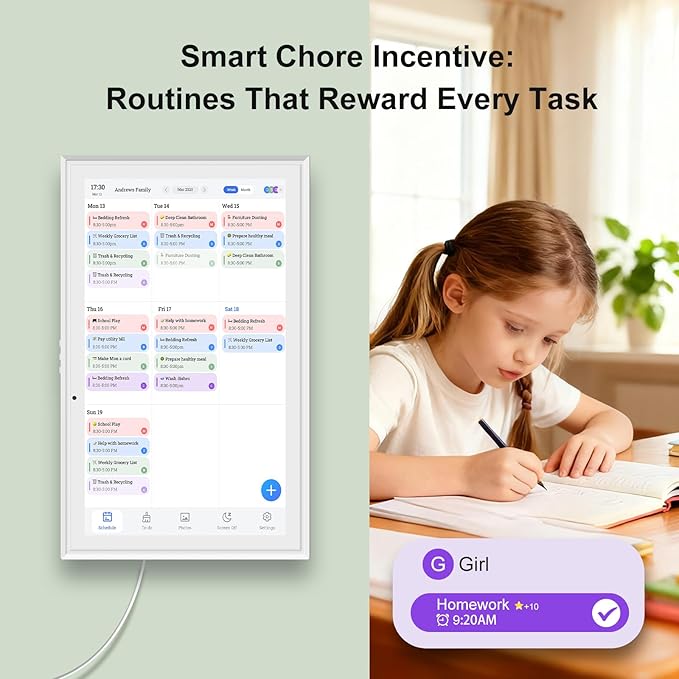 JSUSOU 15.6 Inch Digital Smart Calendar with FREE APP for Fridge & Wall Touch Screen, Magnetic Refrigerator Mount, Electronic Planner for Office Desk, Gift for Parents & Kids, White