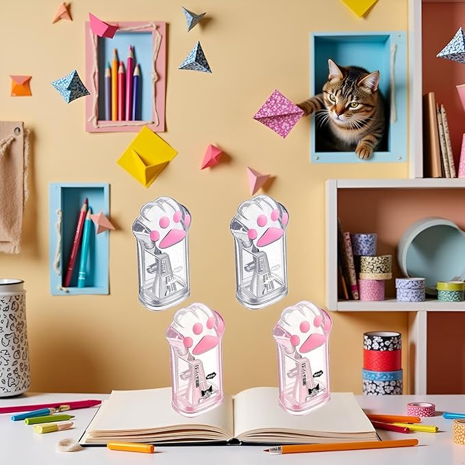 4Pcs Pink and Grey Manual Pencils Sharpeners Cat Claw Pencil Sharpener Stationery with Lid for Office Home Supplies Pencil Sharpeners,Writing and Correction Supplies