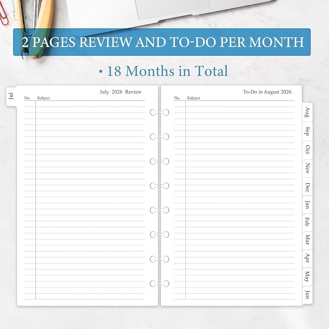 2026-2027 Monthly Planner Refill, A5 Medium Size Planner Inserts for 8-Disc Discbound, 5.5"x8.5", Jul. 2026 - Dec. 2027, 18 Monthly Calendars with Laminated Tabs