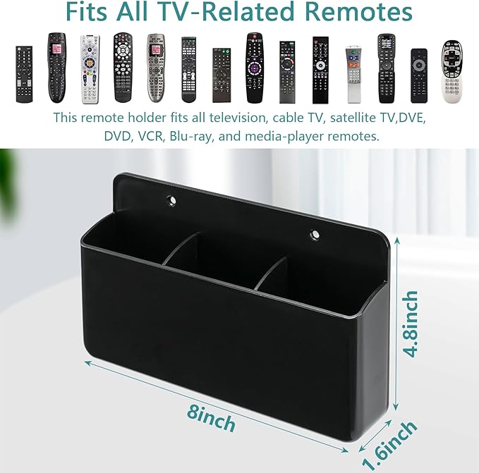 3 Slot Remote Control Holder, TV Remote and Wall Pen Storage Accessories for Home Office School (Black 1Pack)