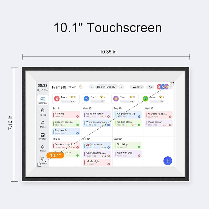 Fotocube 10.1" Digital Calendar Wall Planner Chore Charts and To Do List HD Smart Touch Screen Interactive display Desk Calender for Family Schedules Built-in Digital Photo Frame Function (White and Black, 10.1 inch)