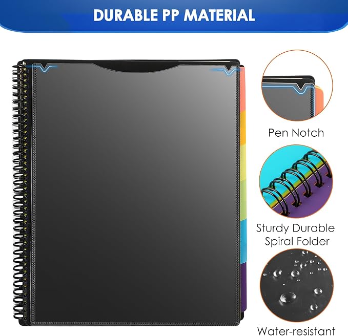 KTRIO 24 Pocket Project Organizer, Letter Size Spiral Binder,Black | 24 Pocket Storage,Letter Size Fit,Water-Resistant Poly,Zip Pouch Included,Writable Color Tabs