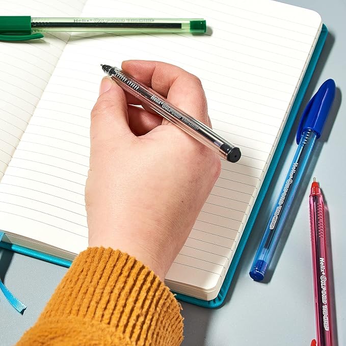 Helix Oxford Tri-Grip Ballpoint Pens (x10 Pack Assorted Colours) with Plastic Free Packaging