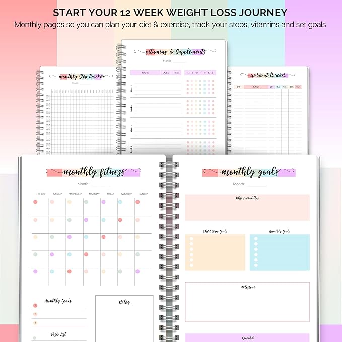 12 Month Weight Loss Journal | Pounds Lost & Body Measurements Tracker - A5 (Rainbow)