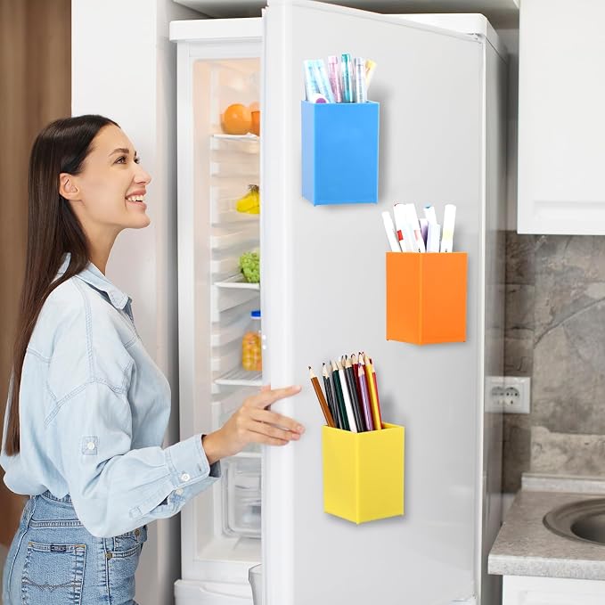 6 Pcs Classroom Magnetic Storage Boxes Magnetic Storage Containers Plastic Dry Erase Marker Holder Plastics Pen Holder for Refrigerator Whiteboard Home Office School Organizer Supply (Colorful)