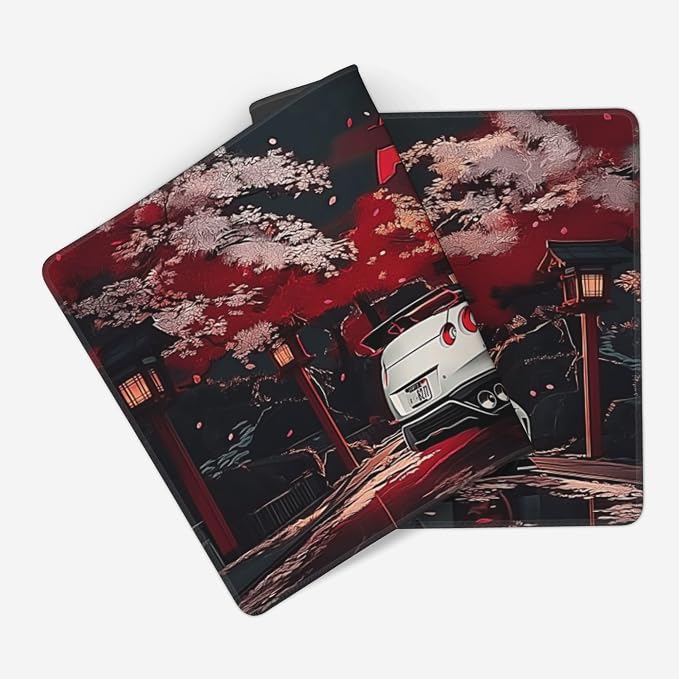 Large Car Mouse Pad 35.4 x 15.7 Inch, Extended Japanese Night Scene Desk Mat, Non-Slip Rubber Base, Washable Surface, Perfect for Gaming, Work & Aesthetic Desk Setup