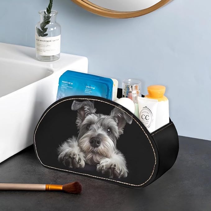 Forchrinse Yorkshire Terrier Remote Control Holder Organizer Box with 5 Compartments,Leather Remote Caddy Storage for Remote Controllers,Office Supplies,Pen,Makeup Brush