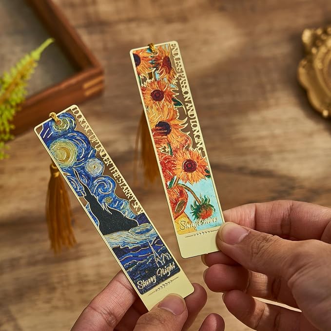 4 PCS Metal Bookmark with Tassel, Van Gogh Art Book Marks for Reading Women & Men,Book Lover Gifts for Teacher, Writers, Readers