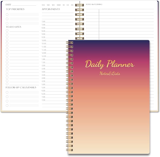Undated Daily Planner Notebook, 80-Day To Do List Organizer with Hourly Schedule, Day on a Page Agenda Journal for Work, Life Tasks, Women and Men