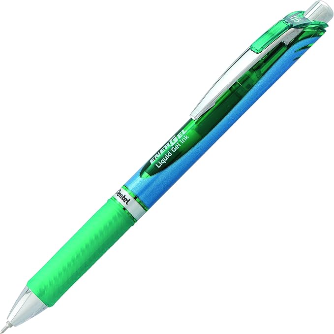 Pentel EnerGel Deluxe RTX Retractable Liquid Gel Pen, Fine Line, Needle Tip, Green Ink, Box of 12 (BLN75-D)