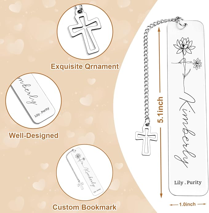 Personalized Bookmarks with Birth Flower Custom Christian Bookmark Gifts for Book Lovers Confirmation Gifts for Teen Girls Birth Flower Gifts for Daughter Friends Birthday Christmas Gift for Women
