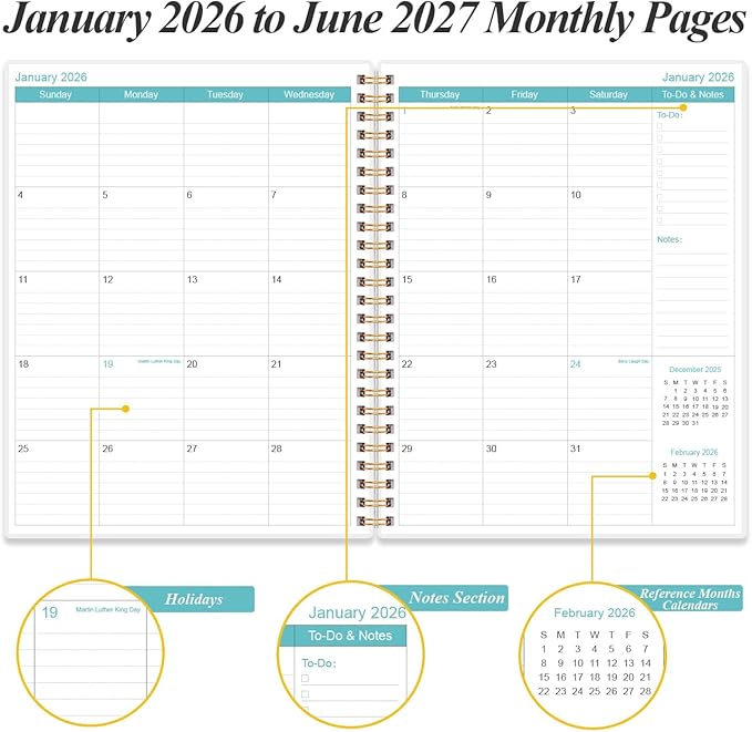 2026-2027 Planner - 18 Months Weekly & Monthly Planner from January 2026 - June 2027, Spiral Planners 2026-2027 with Elastic Closure, Inner Pocket, Medium 8.5" x 11", Rose Flower