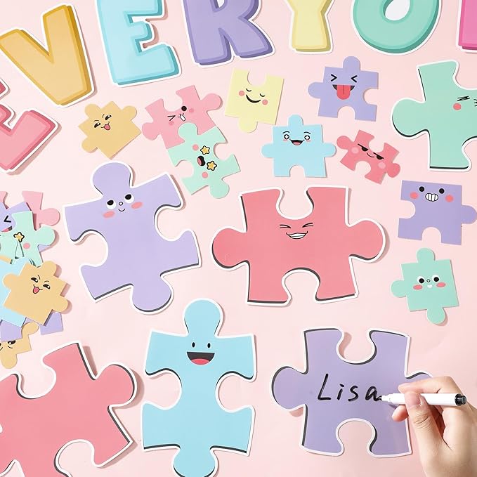 Pastel Welcome Bulletin Board Classroom Decoration Macaroon Puzzle Pieces Cutouts Bulletin Board Set for Wall Art Back to School Decor Educational Teacher Student Supplies Class Home Door Decoration