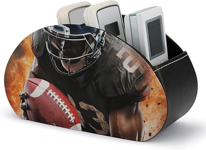 Cool American Football Remote Control Holder with 5 Compartments, PU Leather TV Remote Caddy, Desk Organizer for TV, Game Controllers, Office Supplies
