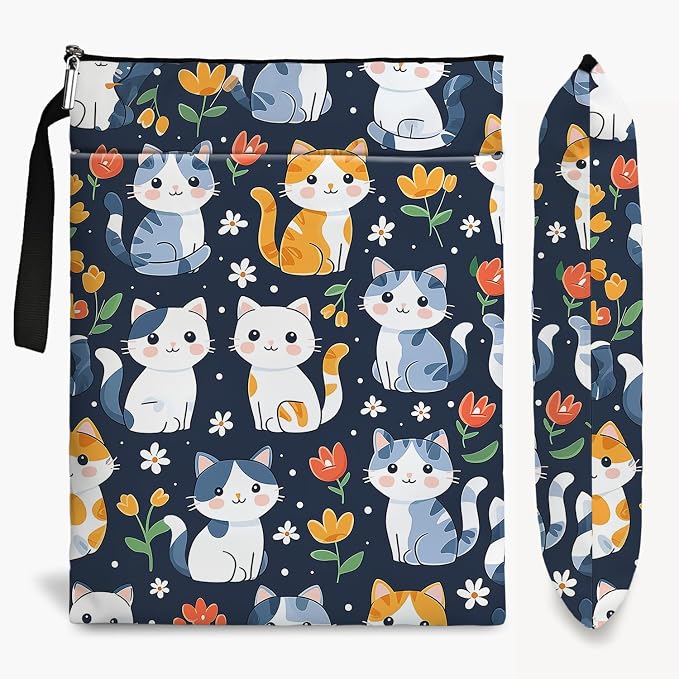 Cat Book Sleeve,Book Covers for Paperbacks,Book Sleeves with Zipper, Book Pouch Cat Lover Gifts for Women Teacher Daughter Graduation Birthday Gifts (White-Cat, Large)
