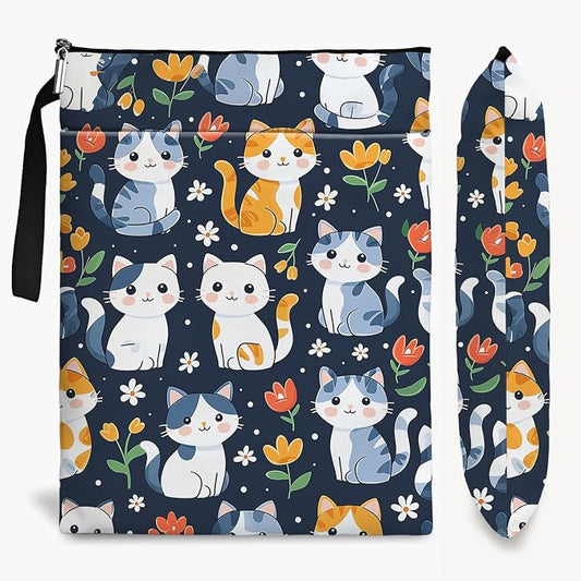 Cat Book Sleeve,Book Covers for Paperbacks,Book Sleeves with Zipper, Book Pouch Cat Lover Gifts for Women Teacher Daughter Graduation Birthday Gifts (White-Cat, Large)