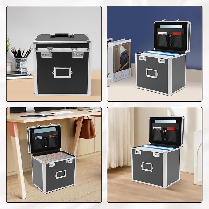 Aluminum Alloy File Organizer Box, 13.8x10x13.4in Portable File Box with Dual 3-Digit Combination Locks - for Letters, Documents, Office Supplies
