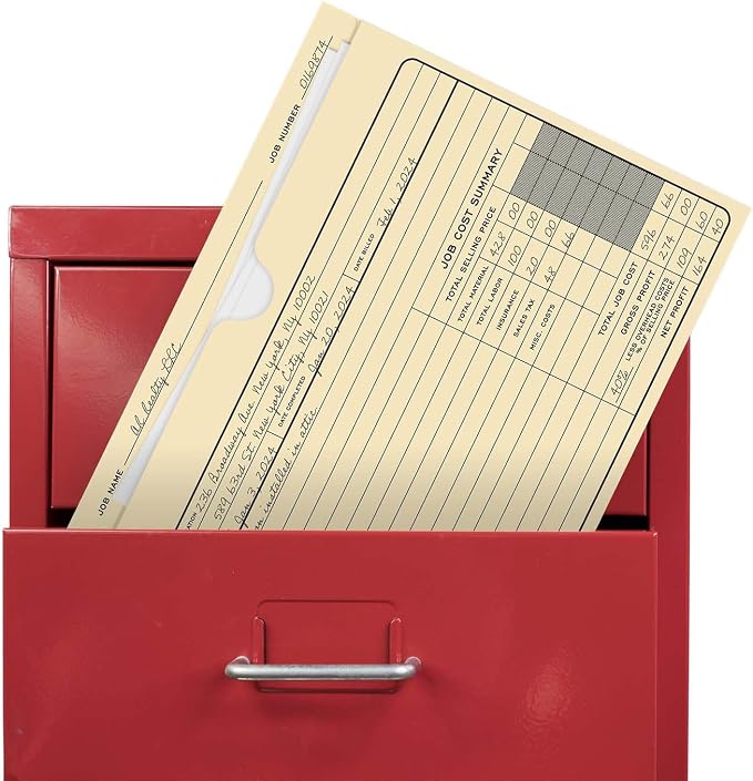 Classic Professional Manila File Folder / 50 Preprinted Job Folders / 10" x 12" Fill in Task Cost Tracking File Jacket Folders/Project Progress Tracker/Made in The USA