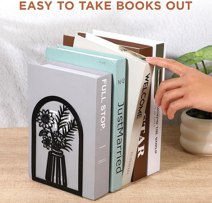 3 Pair Decorative Book Ends for Shelves, Metal Bookends, Heavy Duty Non-Slip Book Stopper for Heavy Books, Shelf Holder Supports for Home Office