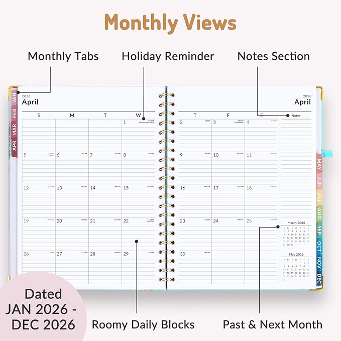 Forvencer 2026 Planner, Weekly and Monthly Calendar Planner for Women, Jan 2026 - Dec 2026, 8.5" x 11", Hardcover Planning Agenda book with Monthly Tabs, Spiral Bound, Inner Pocket, Cute Journal Organizer Notebook for Office School, A4 Size ,Purple