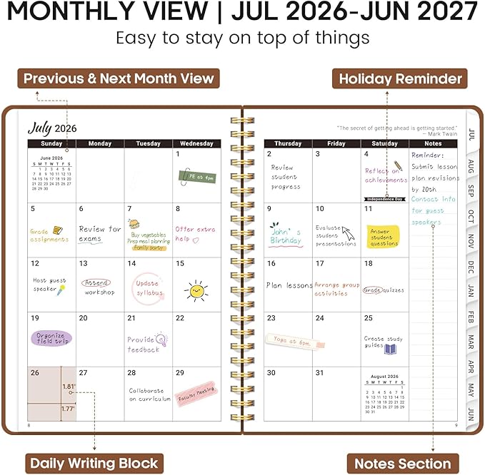 8.5" x 11" Academic Planner 2026-2027, Weekly & Monthly Calendar Planner Book, July 2026 – June 2027, Large Hardcover Organizer with Tabs, Perfect for Teachers, Students, Women & Men – A4, Brown