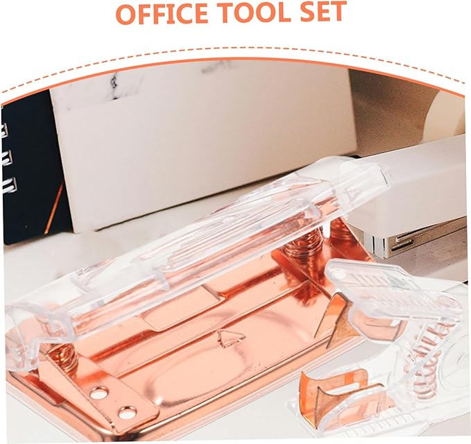VILLCASE 4sets Cardboard Two Hole Puncher Stapler Remover Set Portable Office Staple Puller Stylish Rose Gold Design for Efficient Document Organization