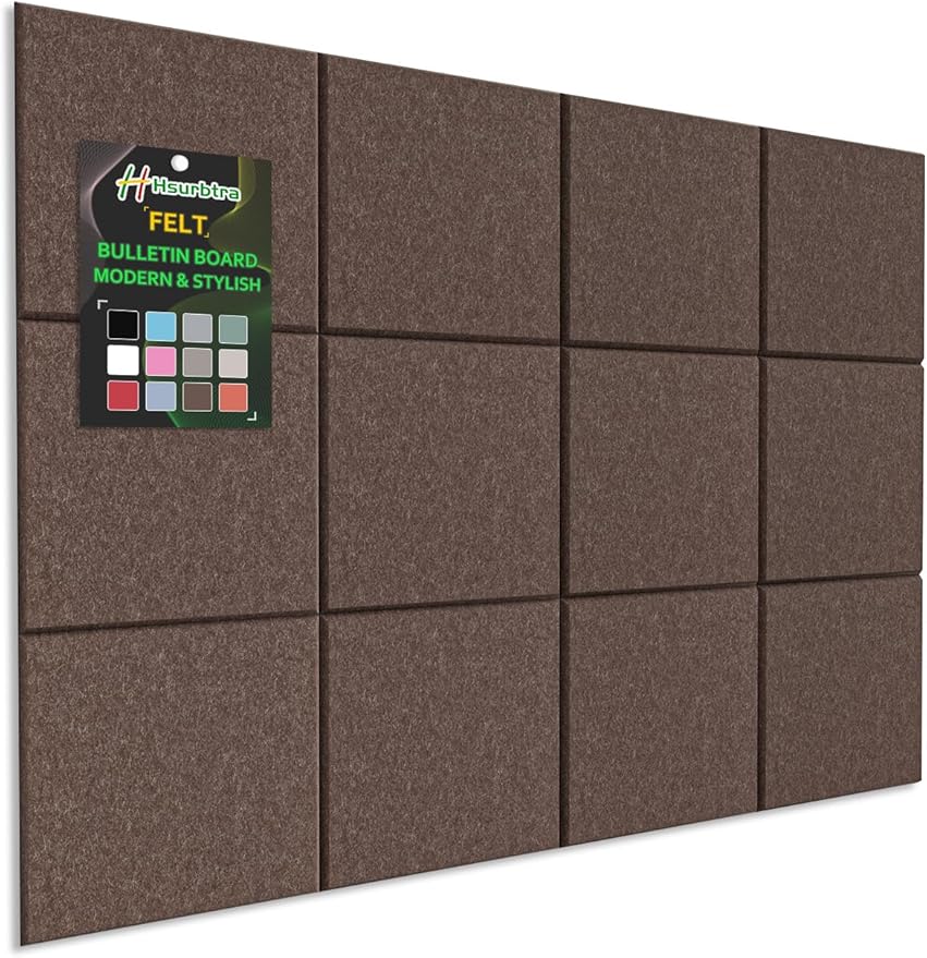 Hsurbtra Large Cork Board for Wall 47 x 36 Inch, 12 Pack Felt Bulletin Notice Board with Pushpins for Office Home School Farmhouse Wall Decor, Brown